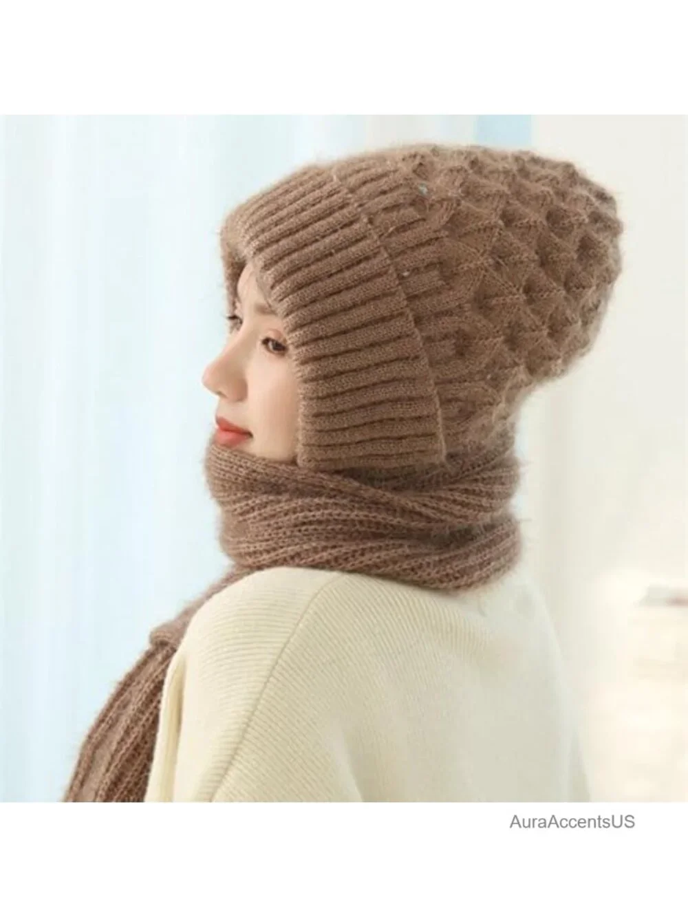 Women's Knit Beanie Hat with Fleece Scarf Winter Ear Protection